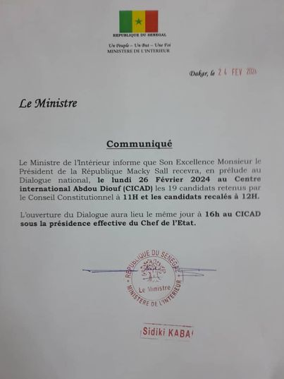 Macky veut rencontrer les 19 candidats avant l’ouverture du dialogue (Communiqué)