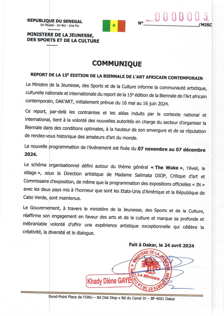 Sénégal: la 15e édition de la biennale de l’art africain contemporain de Dakar officiellement reportée au 7 novembre
