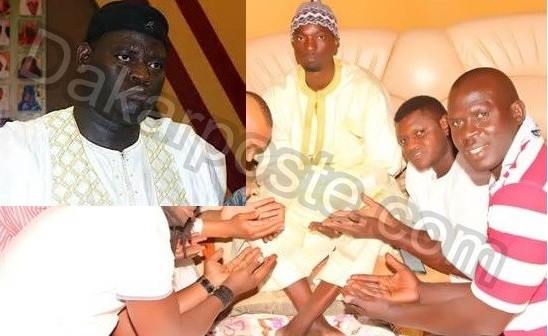 Serigne Bass Khadim Awa Ba en médaillon tandis que Serigne Ahma est en jaune entouré de disciples Serigne Bass Khadim Awa Ba en médaillon tandis que Serigne Ahma est en jaune entouré de disciples