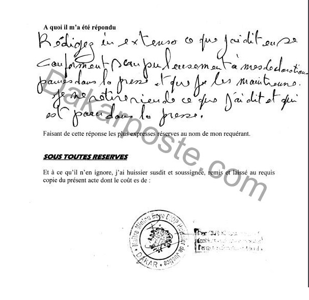 Birahim Seck veut-il se débiner suite à la sommation interpellative d'Aliou Sall? (documents) Birahim Seck veut-il se débiner suite à la sommation interpellative d'Aliou Sall? (documents)
