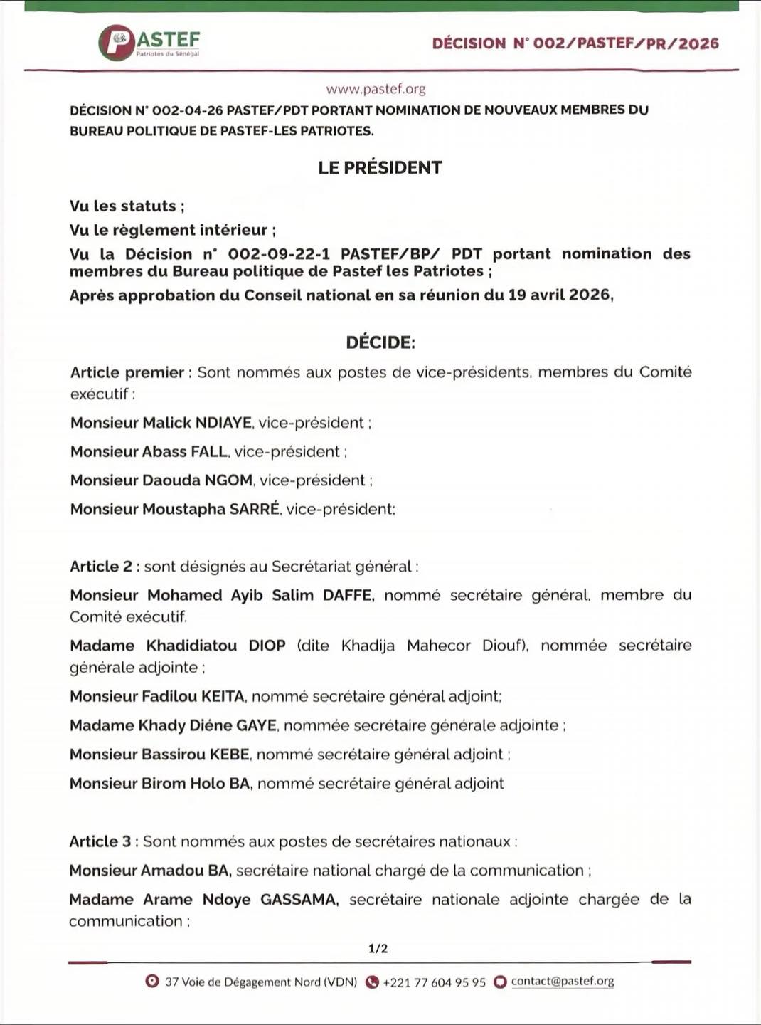 Nommé Vice-président de PASTEF-Les Patriotes, Moustapha Njekk SARRÉ réagit !