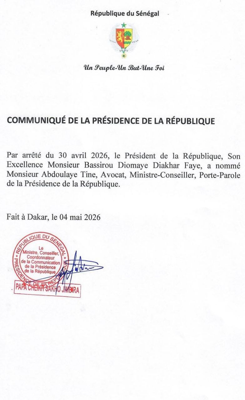 NOMINATION : ABDOULAYE TINE DEVIENT LE PORTE-PAROLE DE LA PRÉSIDENCE DE LA RÉPUBLIQUE