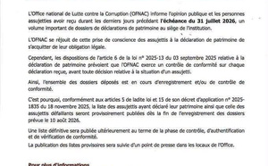 Transparence publique : L'Office National de Lutte contre la Fraude et la Corruption s’apprête à dévoiler les listes d’assujettis