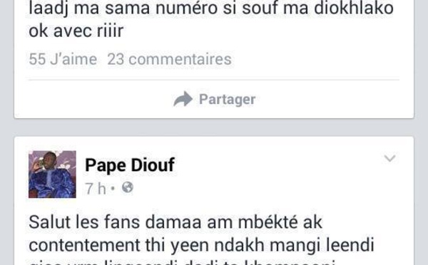 Alerte sur facebook: Le compte du chanteur Pape Diouf utilisé par des tiers malintentionnés pour demander du "sukarou koor"