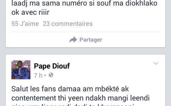 Alerte sur facebook: Le compte du chanteur Pape Diouf utilisé par des tiers malintentionnés pour demander du "sukarou koor"