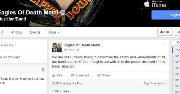 Le groupe de musique qui jouait au Bataclan réagit sur Facebook