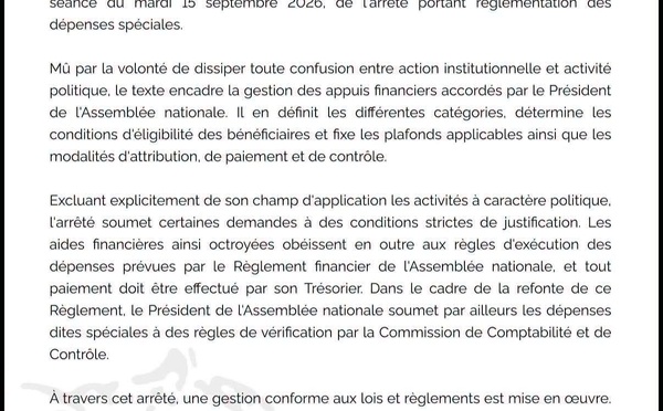 Traçabilité des fonds de l'Assemblée : Le nouveau règlement qui exclut l’activité politique des aides financières