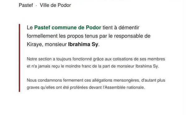 URGENT-  PASTEF Podor désavoue Ibrahima Sy et dément ses « largesses » financières