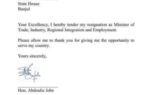 Voici la  lettre de démission du ministre Gambien du commerce abdou jobe !