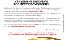 Versement deuxième acompte provisionnel