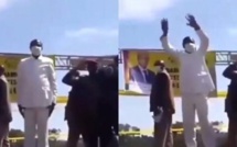 Alpha Condé danse pendant que l’hymne de la Guinée est exécuté