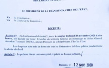 Deuil national de 72 h au Mali suite au décès du Général Amadou Toumani Touré (document)