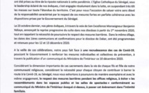Coronavirus- La réaction de l'église catholique Sénégalaise suite à l'arrêté du ministre de l'Intérieur Antoine Diom