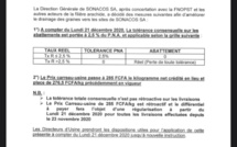 Voici la note de la Sonacos portant augmentation du prix carreau-usine de 276,5 à 285 Fcfa (DOCUMENT).