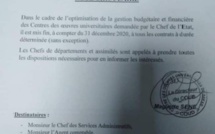 UCAD : Le DG du COUD met fin à tous les contrats à durée déterminée (CDD)