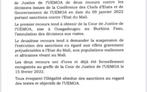 Sanctions contre le Mali: le Gouvernement de transition porte plainte contre l'UEMOA Sanctions contre le Mali: le Gouvernement de transition porte plainte contre l'UEMOA