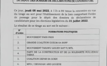 Législatives 2022 : L’ordre de passage pour le dépôt des dossiers de candidature enfin connu!