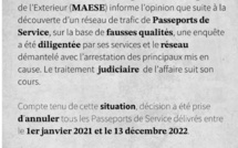 Démantèlement d'un Réseau de trafic de Passeports de Service: Le Ministère des Affaires étrangères annonce l'annulation de tous les Passeports de Service délivrés entre le 1er janvier 2021 et le 13 décembre 2022
