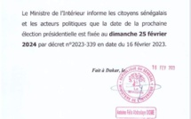 La date de la prochaine élection Présidentielle fixée au dimanche 25 Février 2024 (document)