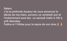 Nécrologie: L'actrice Ya Awa a perdu sa mère