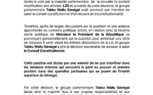 Le Groupe Takku Wallu Sénégal renonce finalement à saisir le Conseil Constitutionnel contre la modification des articles L29 et L30